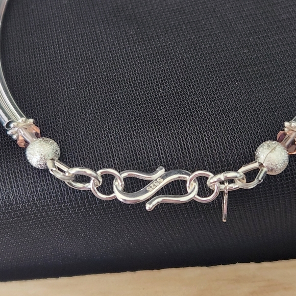 925 Silver & Austrian Crystal Bangle Bracelet - Picture 7 of 7
